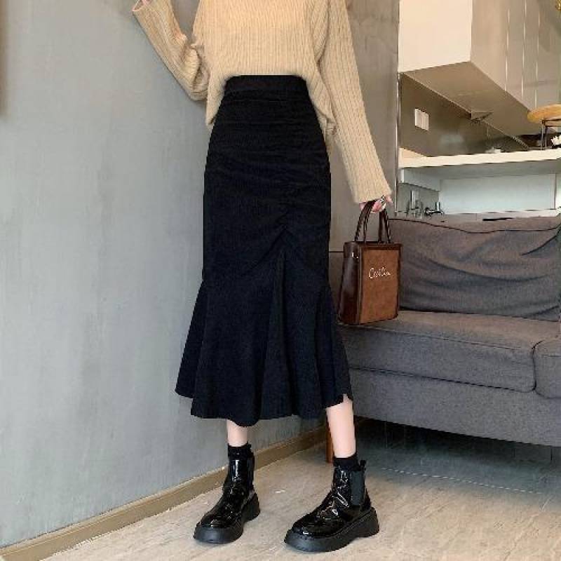 ロングスカート フリル裾切替え マーメイドスカート
