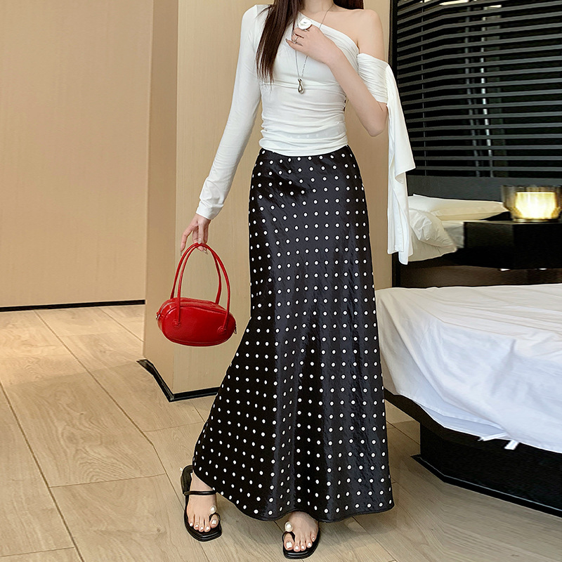 ロングスカート 水玉模様の優雅なマーメイドシルエットスカート