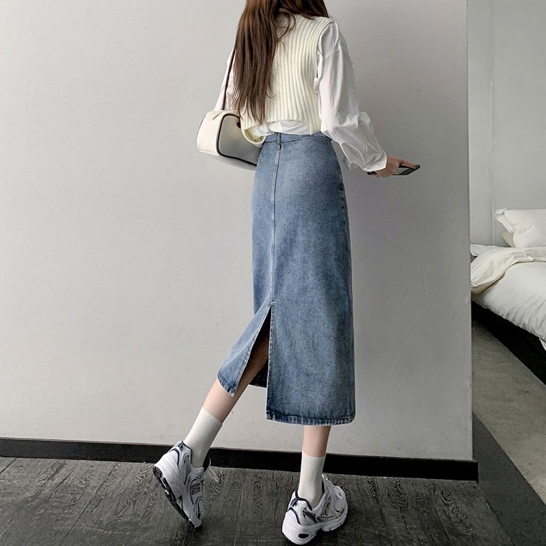 ロングスカート すっきりシルエット ミディ丈デニムスカート