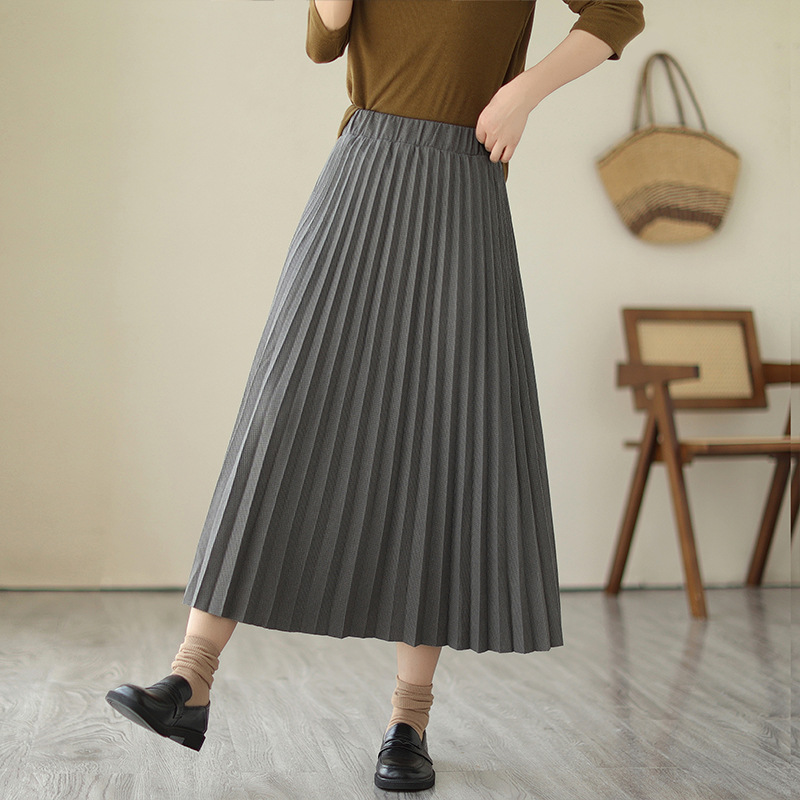 ロングスカート ふんわり優雅なプリーツミディスカート