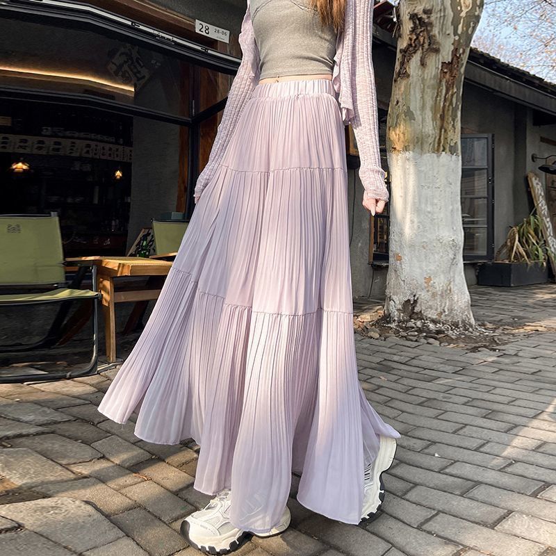 ロングスカート ふんわり優雅なティアードプリーツスカート