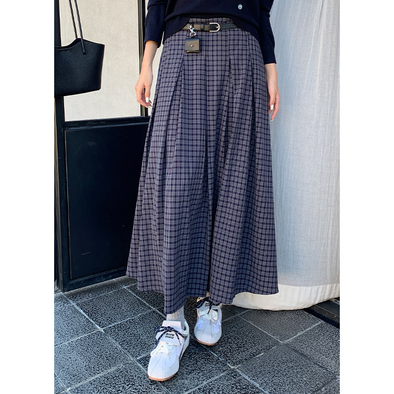 ロングスカート クラシック チェック柄 プリーツ マキシスカート