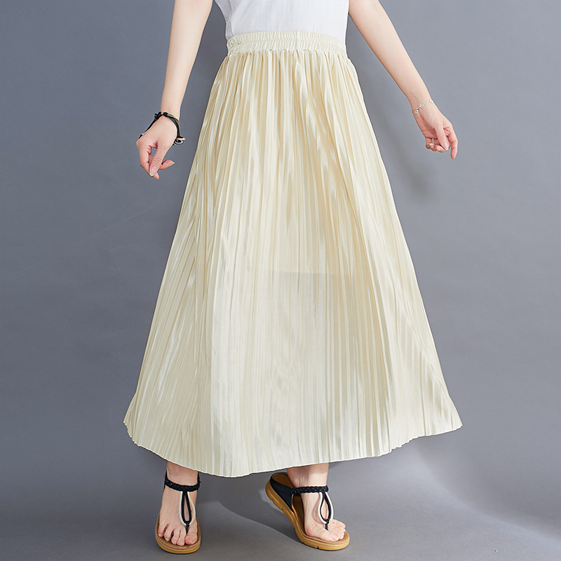 ロングスカート なめらか光沢プリーツマキシスカート