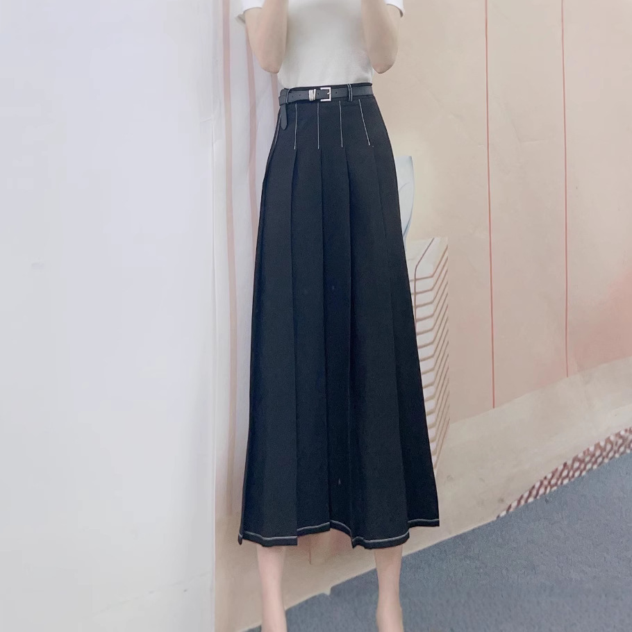 プリーツデニム風ロングスカート