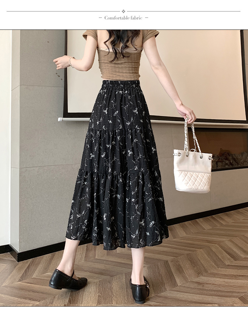 ロングスカート 小花柄ティアードギャザースカート