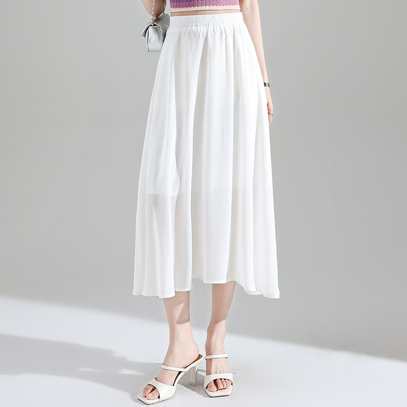 ロングスカート 優雅なシフォン素材のミモレ丈フレアスカート