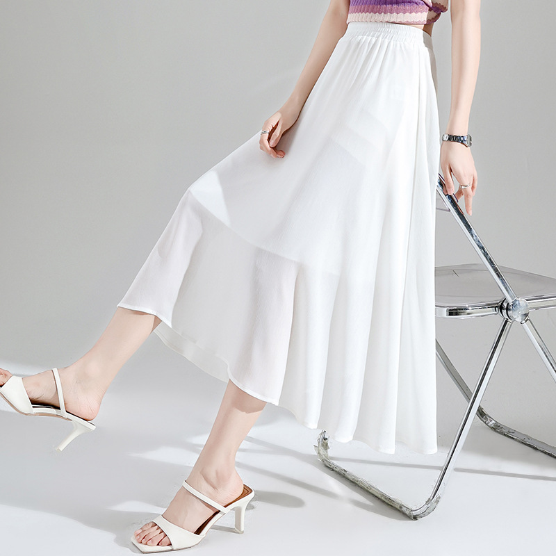 ロングスカート 優雅なシフォン素材のミモレ丈フレアスカート