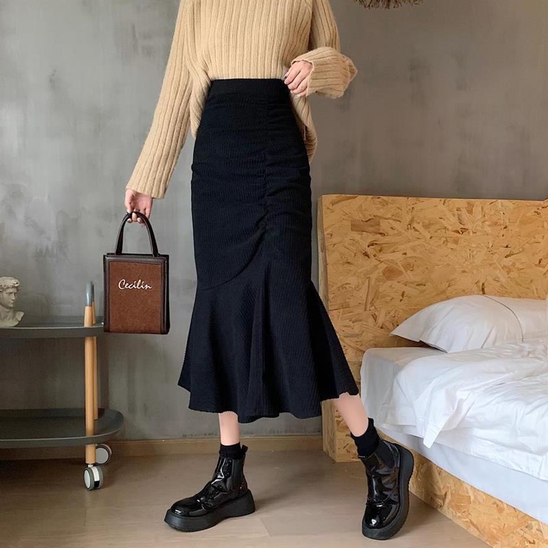 ロングスカート フリル裾切替え マーメイドスカート