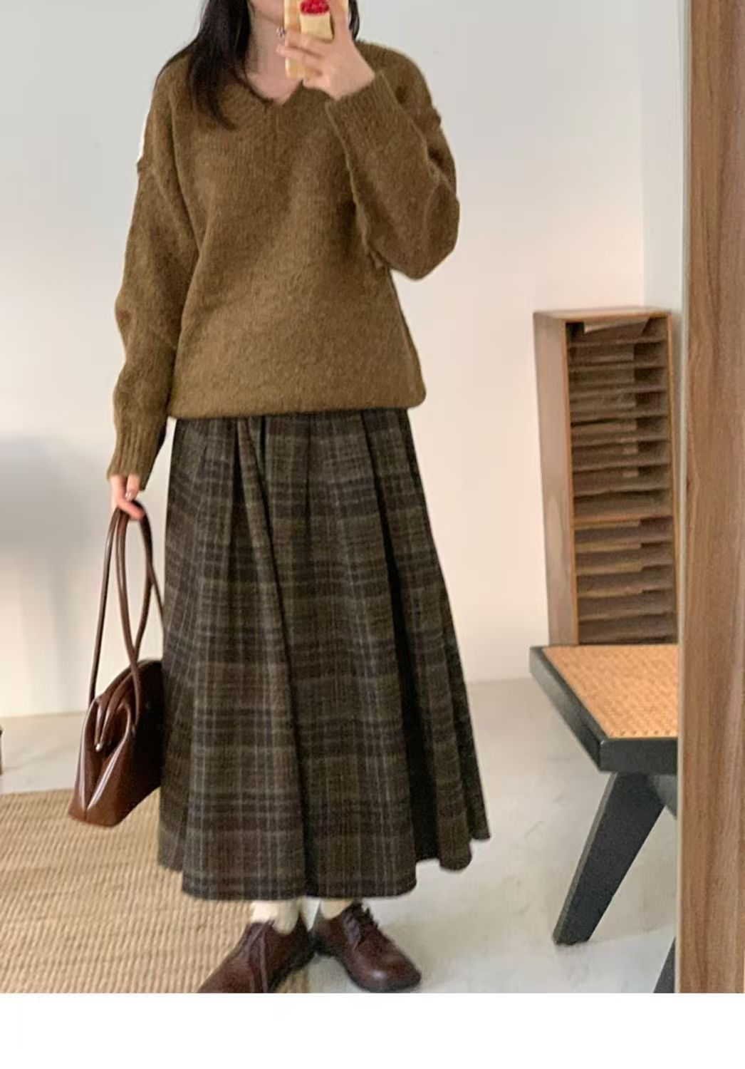 格子柄プリーツロングスカート