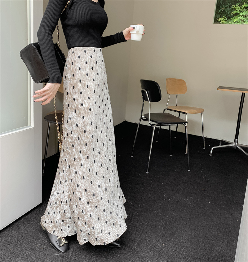 ロングスカート 水玉柄プリーツマキシスカート
