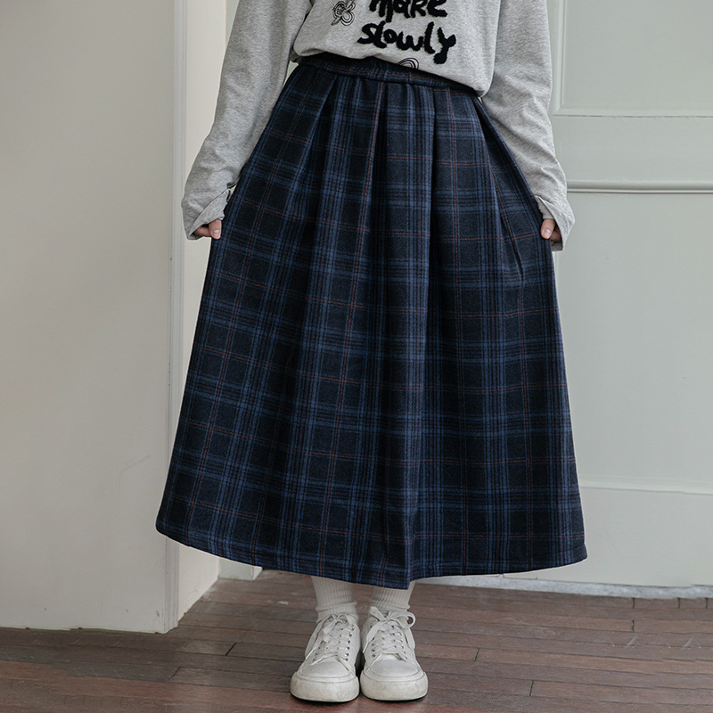 ロングスカート 格子柄ロング丈プリーツスカート