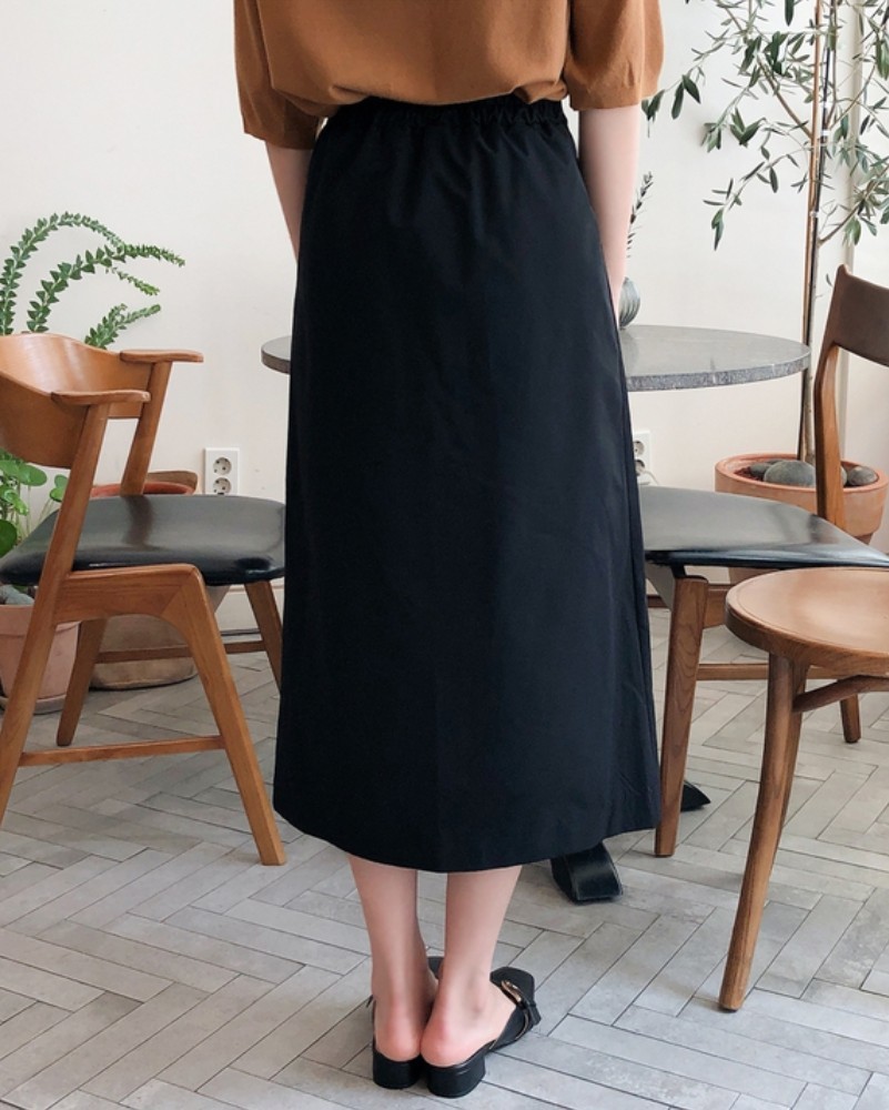ロングスカート サイドボタン飾り ミモレ丈ラップスカート