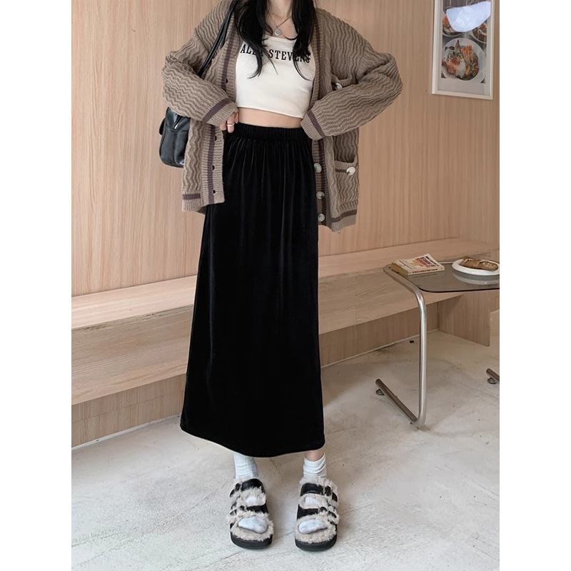 ベロア素材 ゆったりロングスカート