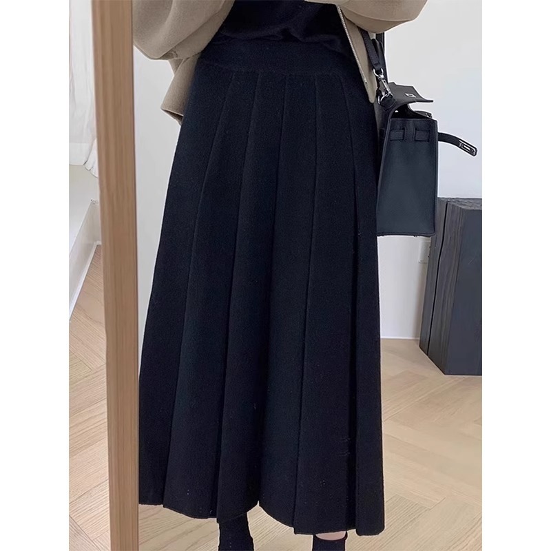 ロングスカート ウール混プリーツミディスカート