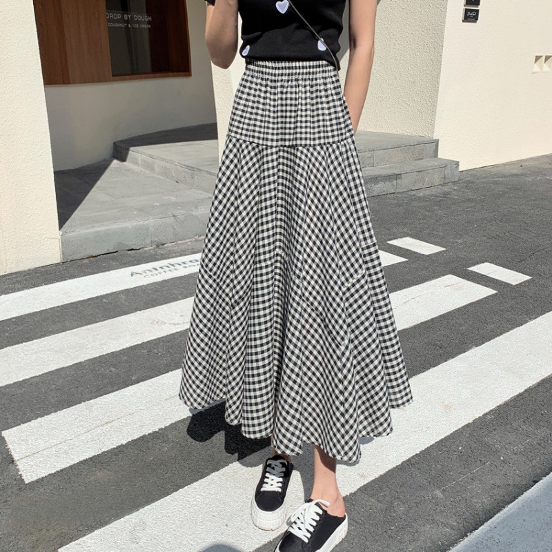 ロングスカート 格子柄ティアードマキシスカート