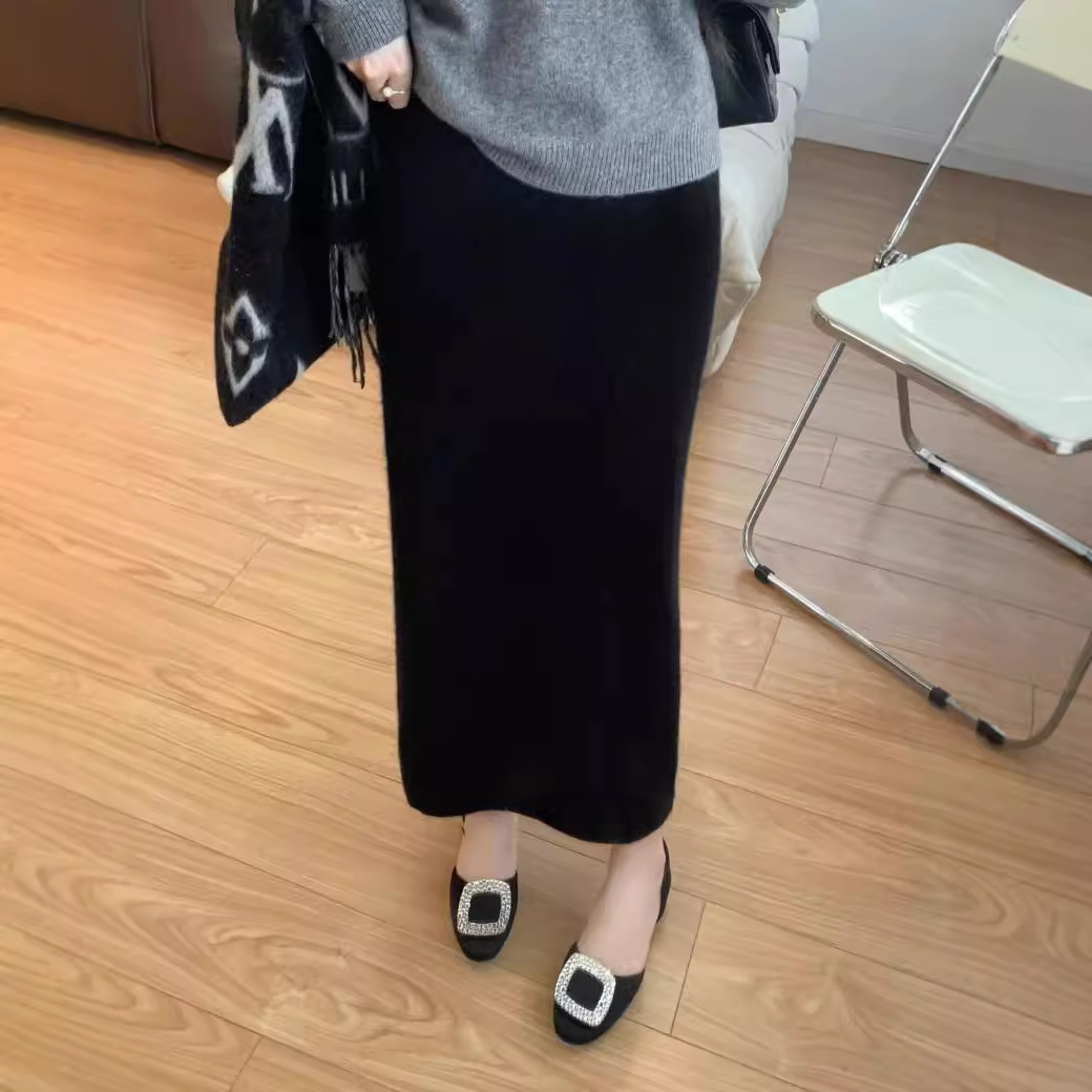 柔らかウール風ニットロングスカート