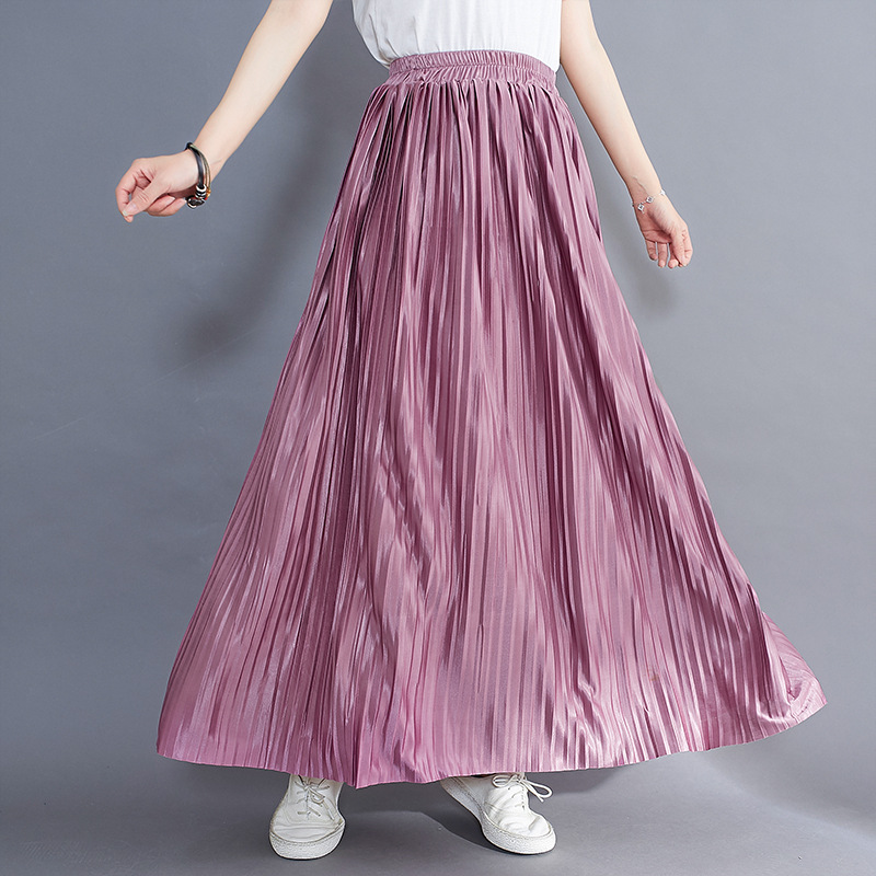 ロングスカート なめらか光沢プリーツマキシスカート