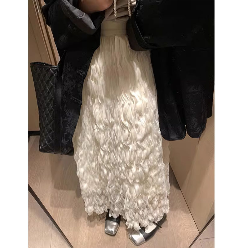 ロングスカート ウェーブ加工ロングプリーツスカート