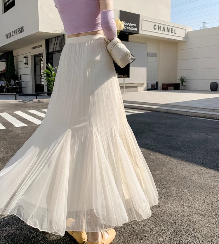ロングスカート ふんわり揺れる プリーツマーメイドスカート